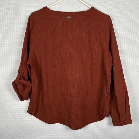 PrAna Organic Cotton Katya Womens Large Roll Tab Sleeve Lightweight Comfy Loose - Picture 2 of 8